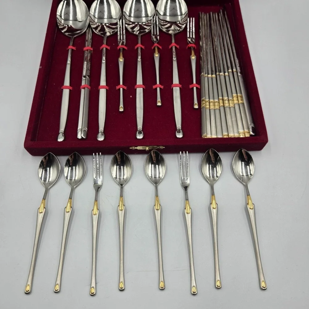 Kitchen Line Black Pearl 18/10‎ Stainless Spoons, Chop Sticks 31 Pc Set W/ Case